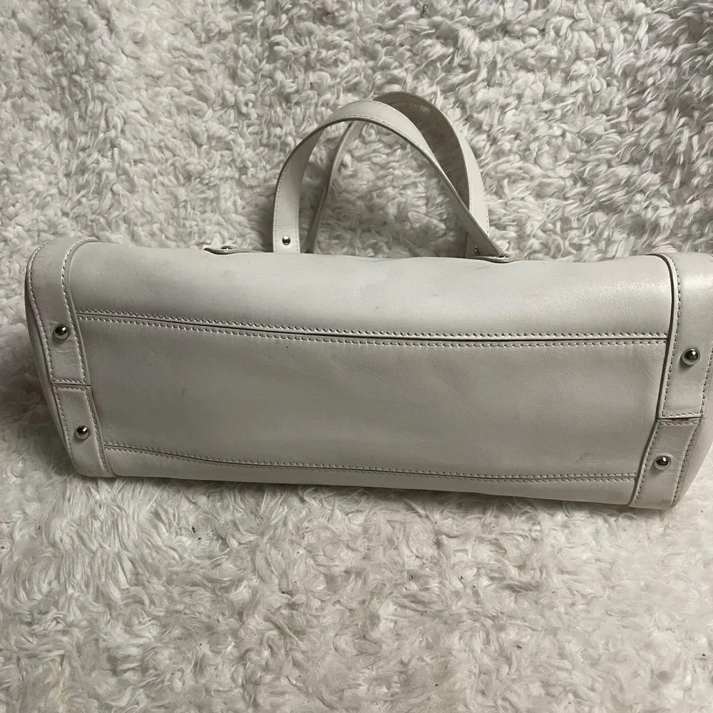 COLE HAAN TRINITY Baguette style Leather White Satchel silver tone hardwares.
